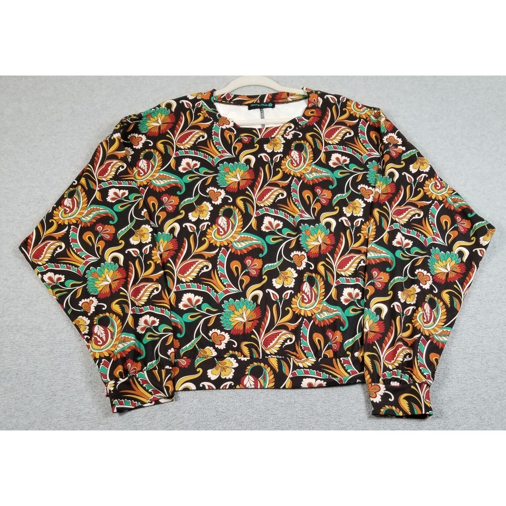 Sterling Kreek Top Women M Medium Paisley Floral Boho Long Sleeve Stretch Blouse